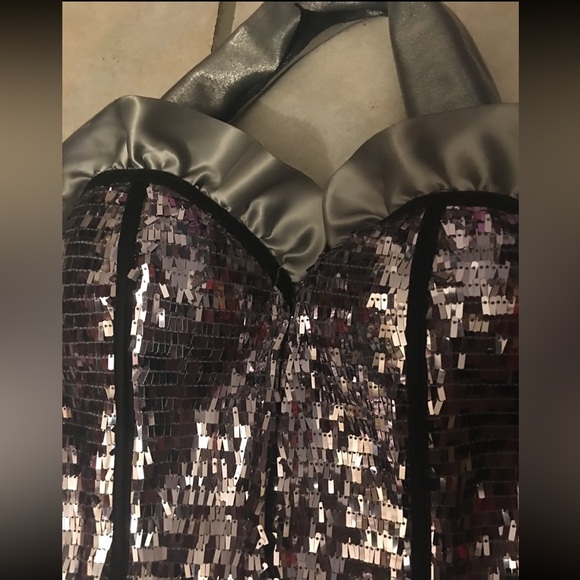 Silver sequin halter corset lace up top - Picture 3 of 3